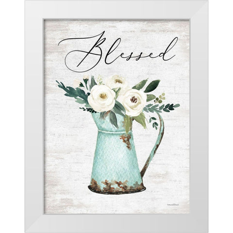 Blessed White Modern Wood Framed Art Print by lettered And lined