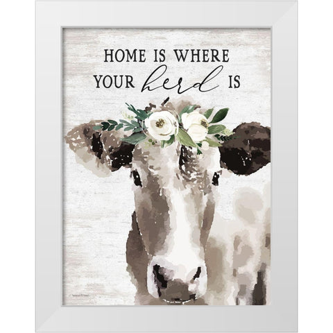 Home is Where Your Herd Is White Modern Wood Framed Art Print by lettered And lined