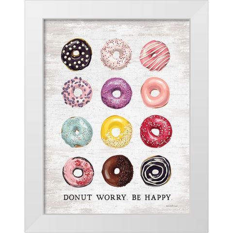 Donut Worry - Be Happy White Modern Wood Framed Art Print by lettered And lined