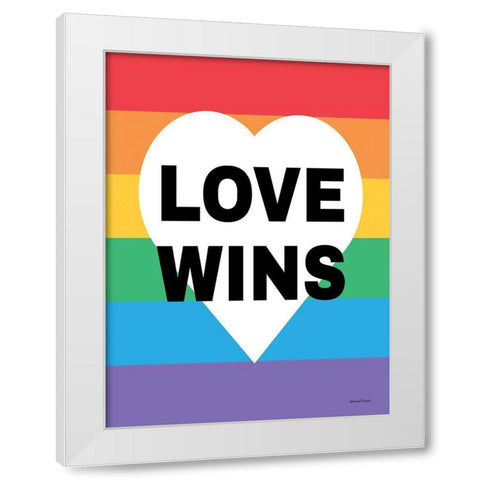 Rainbow Love Wins White Modern Wood Framed Art Print by lettered And lined