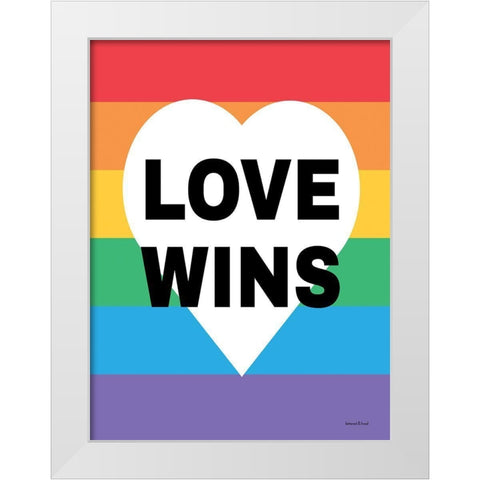 Rainbow Love Wins White Modern Wood Framed Art Print by lettered And lined