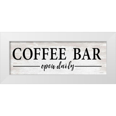 Coffee Bar Open Daily    White Modern Wood Framed Art Print by Lettered And Lined