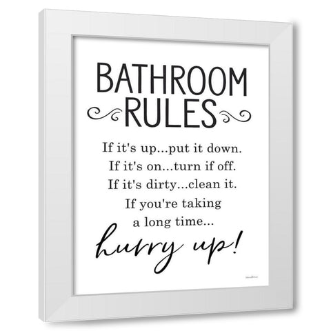 Bathroom Rules White Modern Wood Framed Art Print by Lettered And Lined