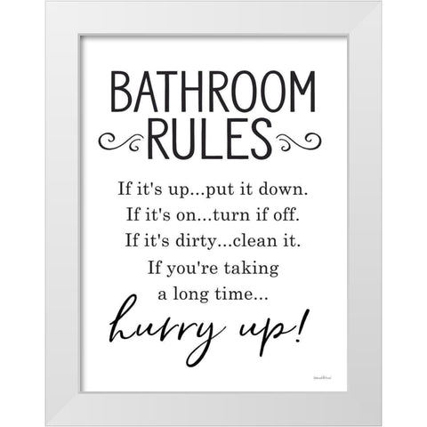 Bathroom Rules White Modern Wood Framed Art Print by Lettered And Lined