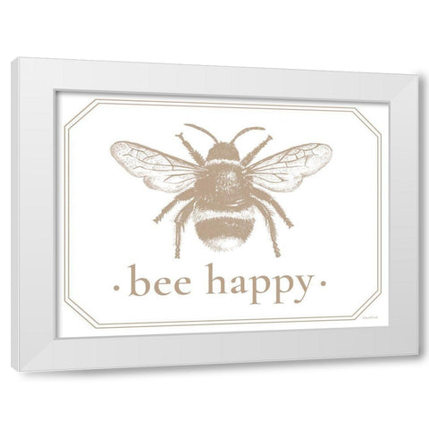 Bee Happy White Modern Wood Framed Art Print by Lettered And Lined