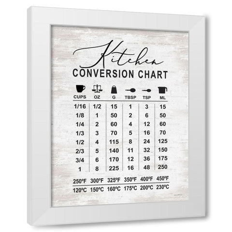 Kitchen Conversion Chart  White Modern Wood Framed Art Print by Lettered And Lined