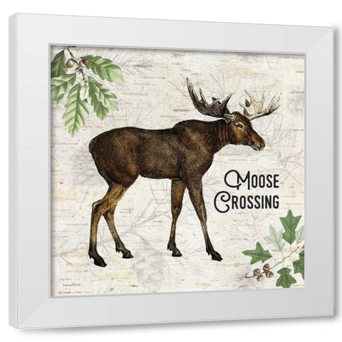 Moose Crossing White Modern Wood Framed Art Print by Lettered And Lined