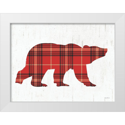 Plaid Bear White Modern Wood Framed Art Print by Lettered And Lined