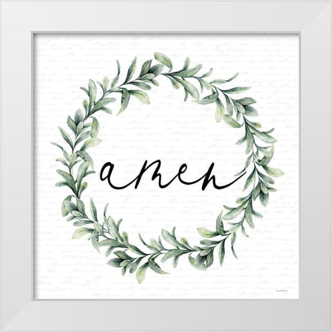 Amen Wreath White Modern Wood Framed Art Print by lettered and lined