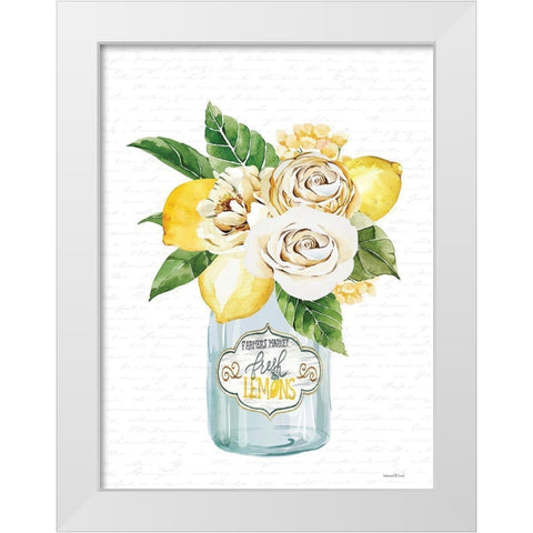Lemons and Flowers Bouquet White Modern Wood Framed Art Print by lettered and lined