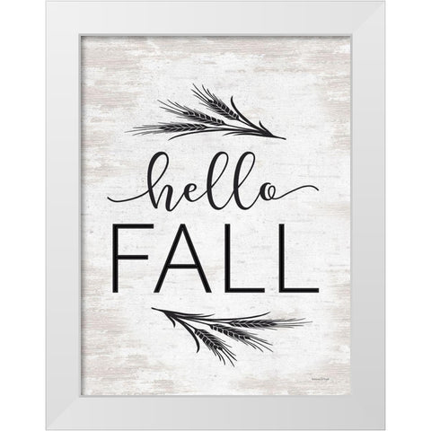 Hello Fall White Modern Wood Framed Art Print by Lettered And Lined