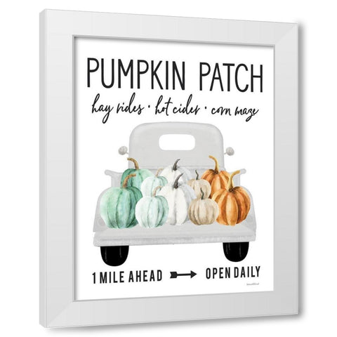 Pumpkin Patch Ahead White Modern Wood Framed Art Print by Lettered And Lined