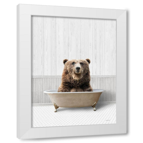 Bath Time Bear  White Modern Wood Framed Art Print by Lettered And Lined