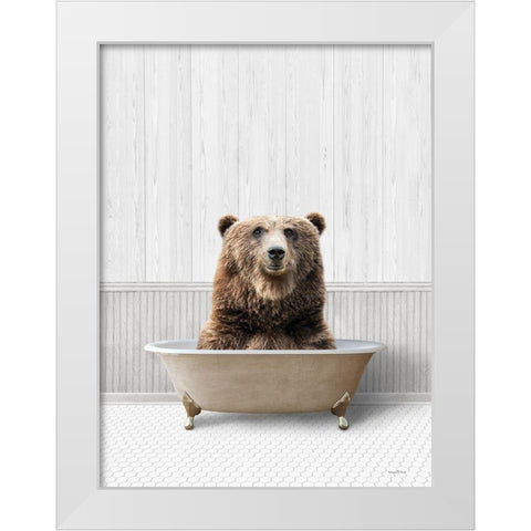 Bath Time Bear  White Modern Wood Framed Art Print by Lettered And Lined