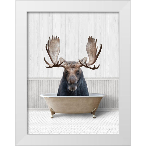 Bath Time Moose  White Modern Wood Framed Art Print by Lettered And Lined