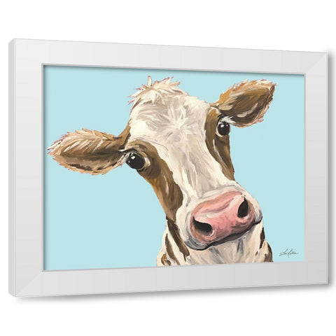 Moo Moo Looking at You White Modern Wood Framed Art Print by Keller, Lee
