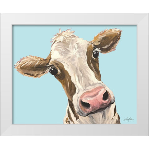 Moo Moo Looking at You White Modern Wood Framed Art Print by Keller, Lee