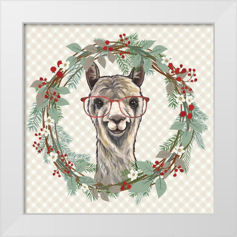 Christmas Llama Wreath White Modern Wood Framed Art Print by Keller, Lee
