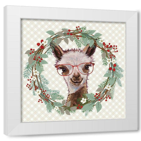 Christmas Alpaca Wreath White Modern Wood Framed Art Print by Keller, Lee