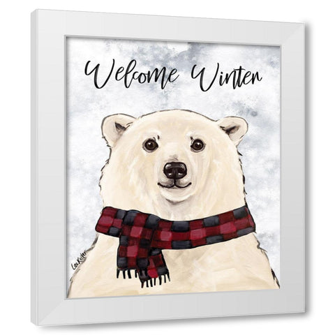 Welcome Winter Polar Bear White Modern Wood Framed Art Print by Keller, Lee