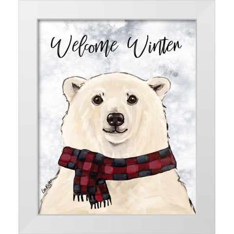 Welcome Winter Polar Bear White Modern Wood Framed Art Print by Keller, Lee