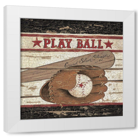 Play Ball White Modern Wood Framed Art Print by Spivey, Linda