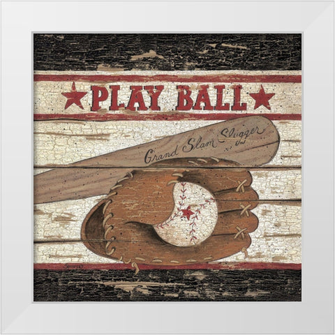 Play Ball White Modern Wood Framed Art Print by Spivey, Linda