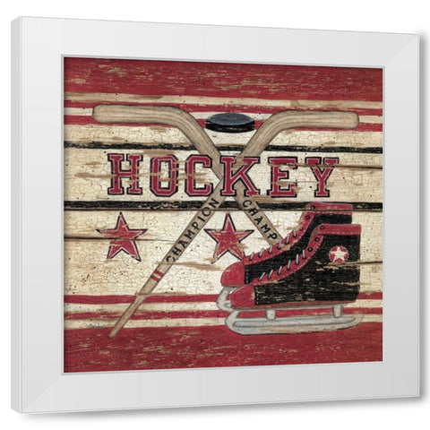Hockey White Modern Wood Framed Art Print by Spivey, Linda