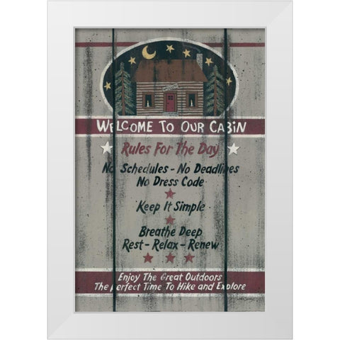 Cabin Rules for the Day White Modern Wood Framed Art Print by Spivey, Linda