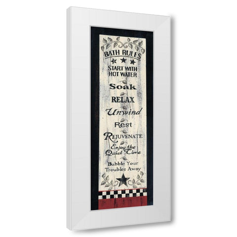 Bath Rules White Modern Wood Framed Art Print by Spivey, Linda