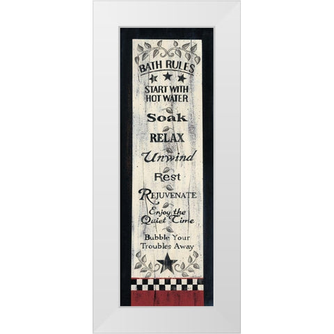 Bath Rules White Modern Wood Framed Art Print by Spivey, Linda