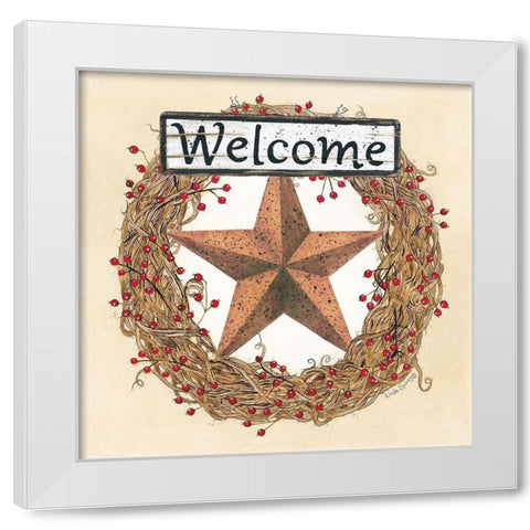 Barn Star Welcome Wreath White Modern Wood Framed Art Print by Spivey, Linda
