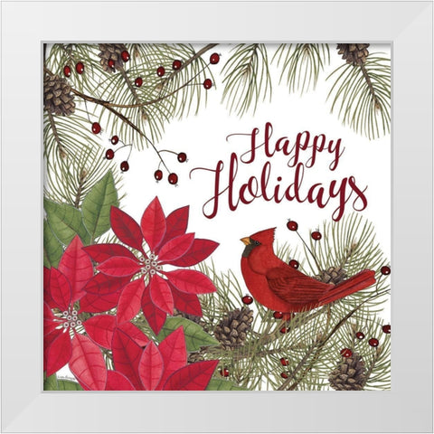 Cardinal and Poinsettias White Modern Wood Framed Art Print by Spivey, Linda