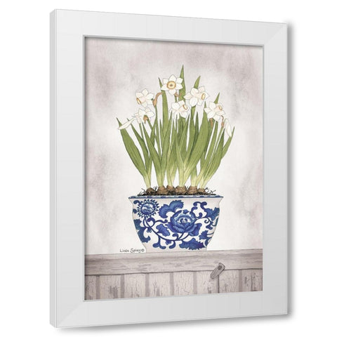 Blue and White Daffodils II  White Modern Wood Framed Art Print by Spivey, Linda