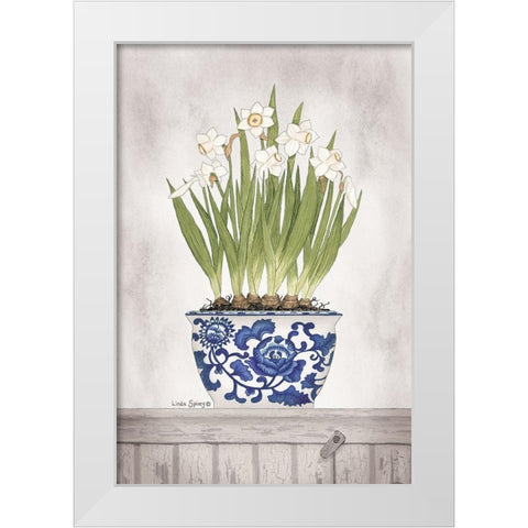 Blue and White Daffodils II  White Modern Wood Framed Art Print by Spivey, Linda