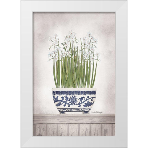 Blue and White Paperwhites II  White Modern Wood Framed Art Print by Spivey, Linda