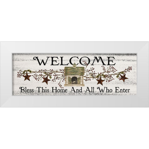 Bless This Home and All Who Enter White Modern Wood Framed Art Print by Spivey, Linda