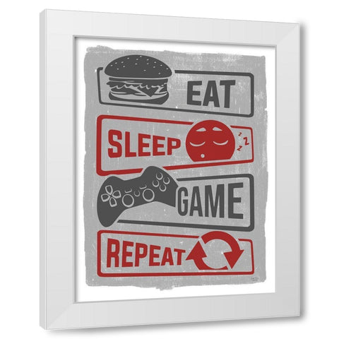 Eat-Sleep-Game-Repeat White Modern Wood Framed Art Print by Lux + Me Designs