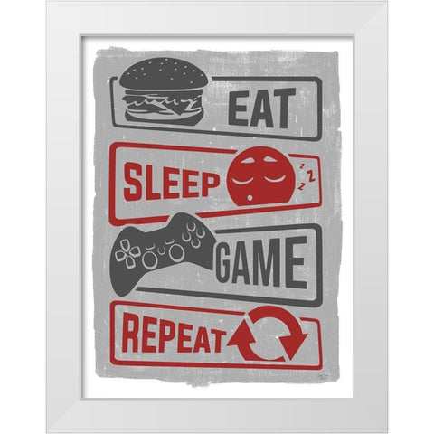 Eat-Sleep-Game-Repeat White Modern Wood Framed Art Print by Lux + Me Designs