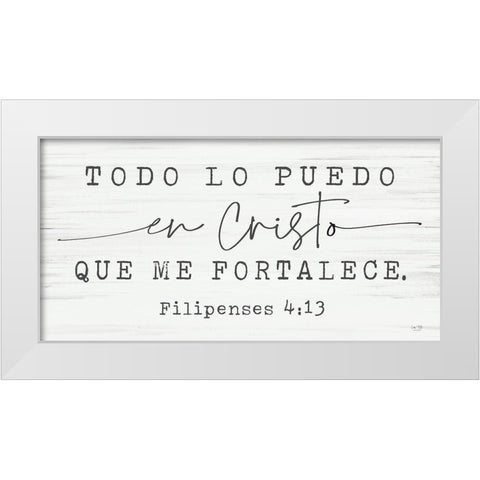 Philippians 4:13 Spanish    White Modern Wood Framed Art Print by Lux + Me Designs