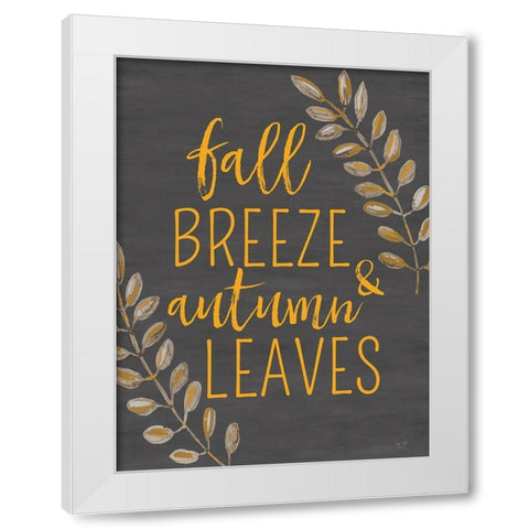 Fall Breeze And Autumn Leaves White Modern Wood Framed Art Print by Lux + Me Designs