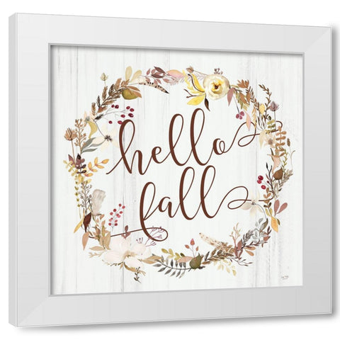 Hello Fall White Modern Wood Framed Art Print by Lux + Me Designs