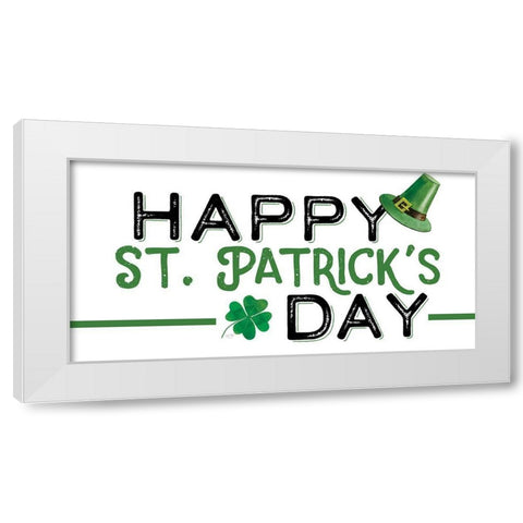 Happy St. Patricks Day White Modern Wood Framed Art Print by Lux + Me Designs