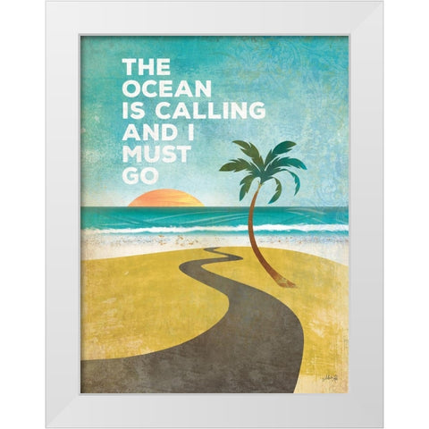 The Ocean is Calling White Modern Wood Framed Art Print by Rae, Marla