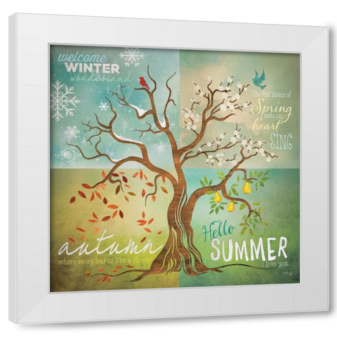Four Seasons Tree White Modern Wood Framed Art Print by Rae, Marla