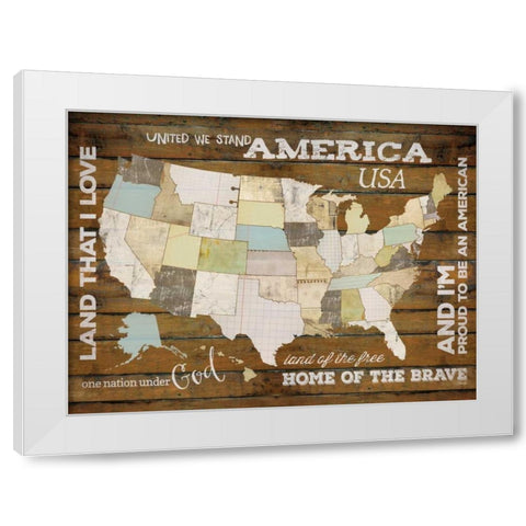 Land That I Love USA Map White Modern Wood Framed Art Print by Rae, Marla