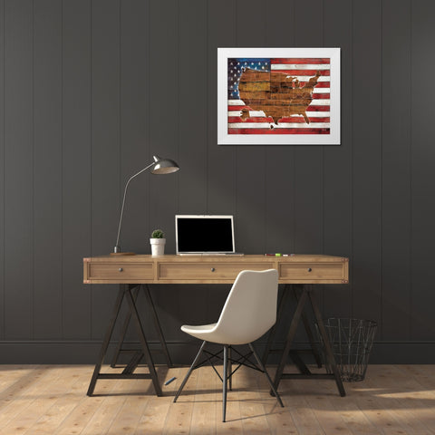 American Flag USA Map  White Modern Wood Framed Art Print by Rae, Marla