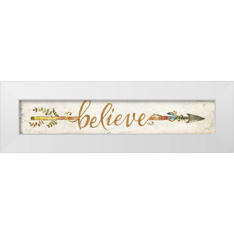 Believe Arrow White Modern Wood Framed Art Print by Rae, Marla