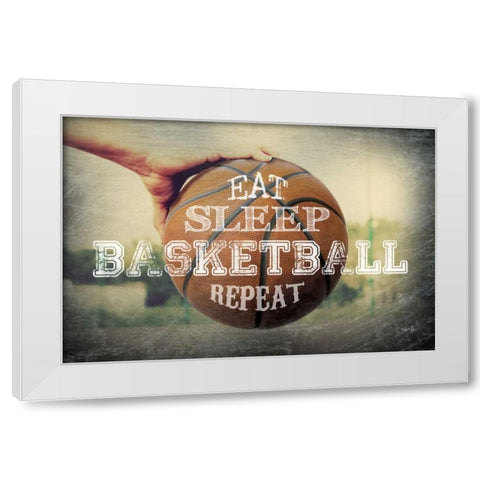 Eat, Sleep, Basketball, Repeat White Modern Wood Framed Art Print by Rae, Marla