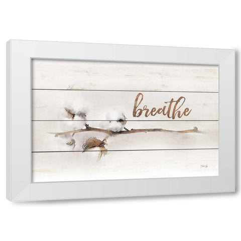 Cotton Stems - Breathe White Modern Wood Framed Art Print by Rae, Marla